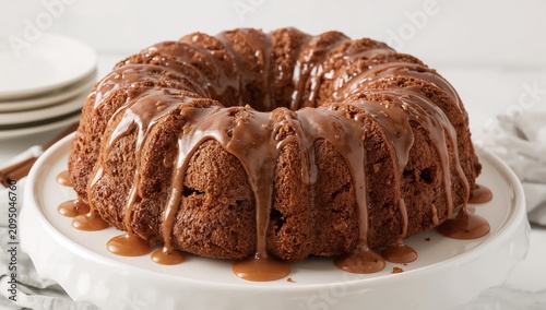 Delicious Cake on a Plate With a Drink and Silverware in a Kitchen
