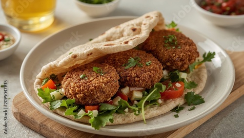 Delicious Falafel Wrap With Fresh Vegetables and Herbs Served on a Plate