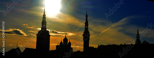 Buildings silhouette Tallinn Estonia at sunset 