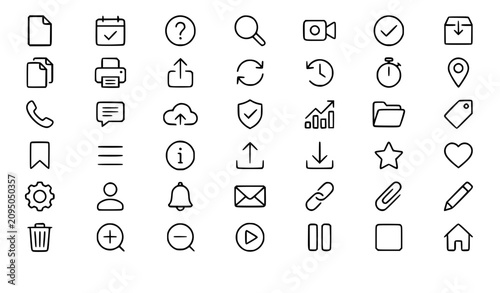 Premium Document Calendar Question Search Video Camera Check Line Icons Editable Vector Set