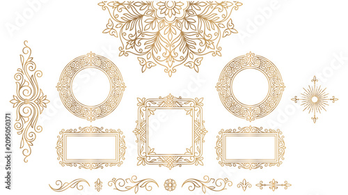 Bild auf Leinwand Luxury gold decoration vintage frames and borders line art elements