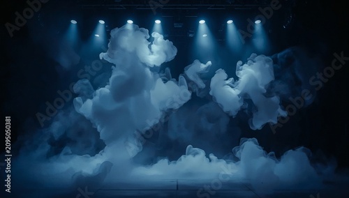 Stage With Smoke and Lights During a Performance at Night