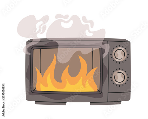Microwave On Fire Kitchen Hazard Cartoon