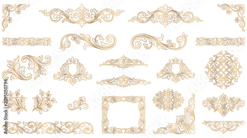 Bild auf Leinwand Intricate golden baroque ornaments flourishes borders.