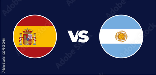 Billede på lærred Spain vs Argentina national flags in circle format, circular flag icons, vector