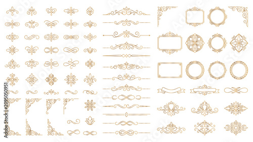 Foto Set of gold flourish scroll and ornate vintage borders.