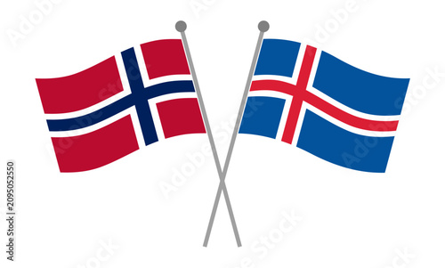Canvastavla Crossed national flags of Norway and Iceland on flagpoles representing diplomati