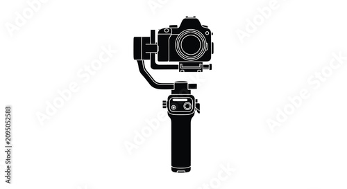 Photos Camera gimbal stabilizer in black silhouette dslr