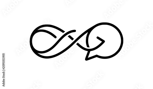 Creative One Line Speech Bubble Icon with Infinity Loop Ribbon Outline Vector