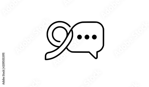Minimal Continuous One Line Message Icon with Loop Ribbon Speech Bubble Vector
