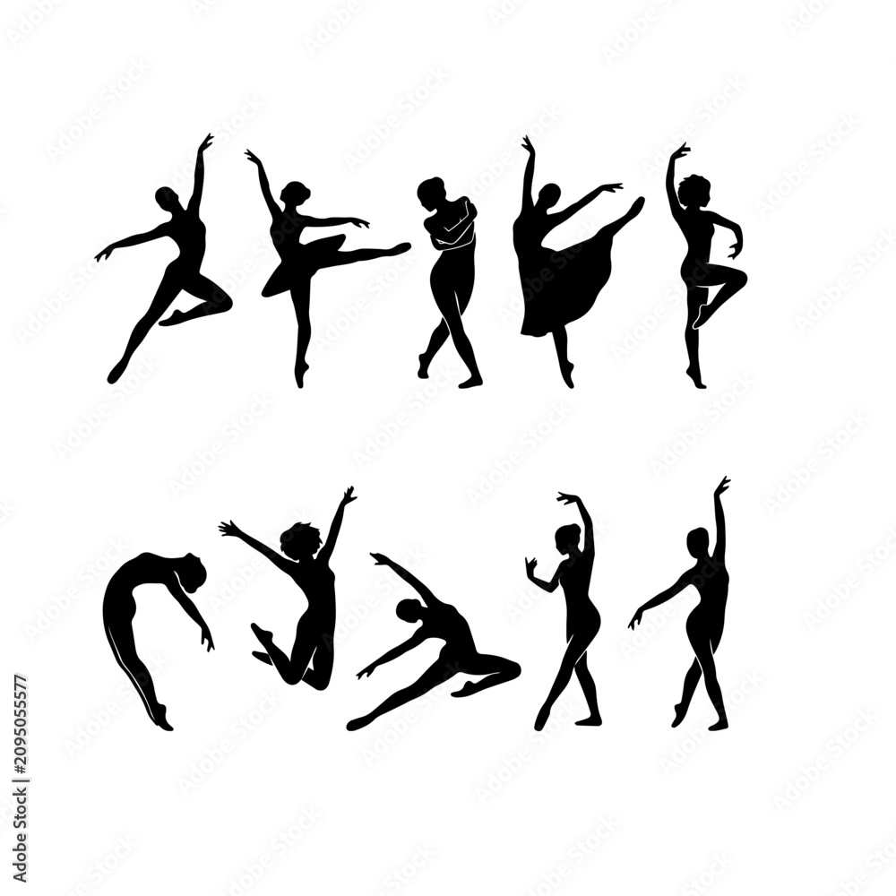 Fototapeta premium Dancing Nude Female Silhouette Collection Realistic Vector Icons