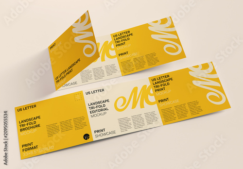 Us Letter Landscape Tri Fold Brochure Mockup