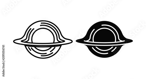 Black Hole Silhouette With Curved Accretion Disk Linear Illustration Silhouette
