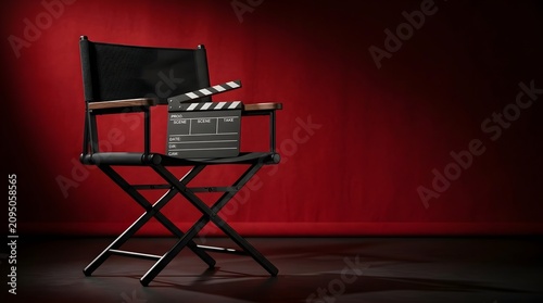 Director's Chair with Clapperboard in Studio Environment, Cinematic Still Life, Dramatic Lighting