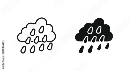 Fotografie Raincloud With Raindrops Silhouette Black And White Illustration