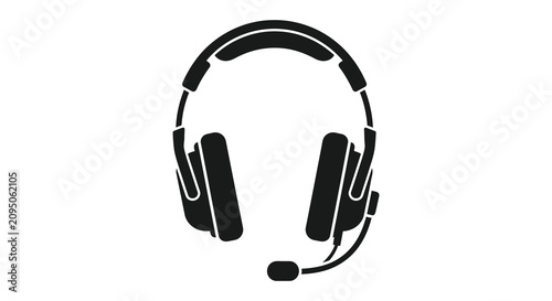 Canvastavla Headset With Microphone Black Silhouette Against White Background