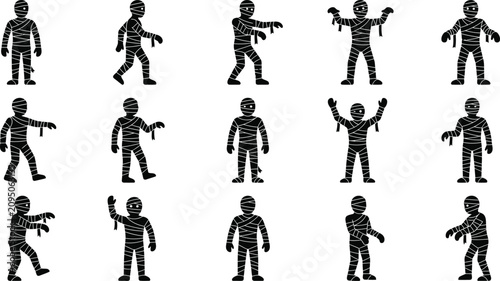 Fotografie Black and white mummy silhouettes for Halloween decorations and designs