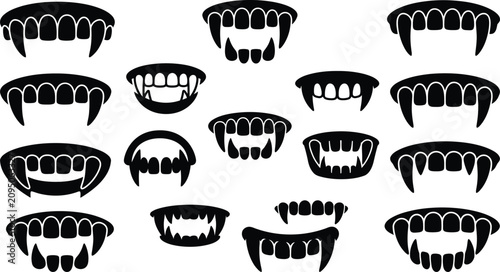 Bild auf Leinwand Black vampire fangs Halloween teeth set for spooky party decorations and costume