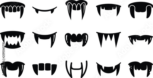 Obraz na płótnie Spooky Vampire Fangs and Teeth Icons for Halloween Design Projects