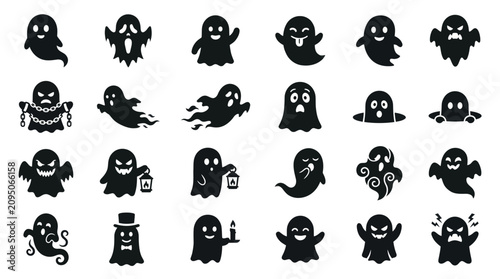 Canvastavla A collection of various ghosts and spirits illustrated in black on a white background