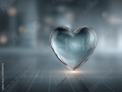 Corazón de cristal sobre electrocardiograma