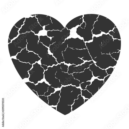 Slika na platnu Dark grey cracked broken heart shape with grunge distressed texture, concept for