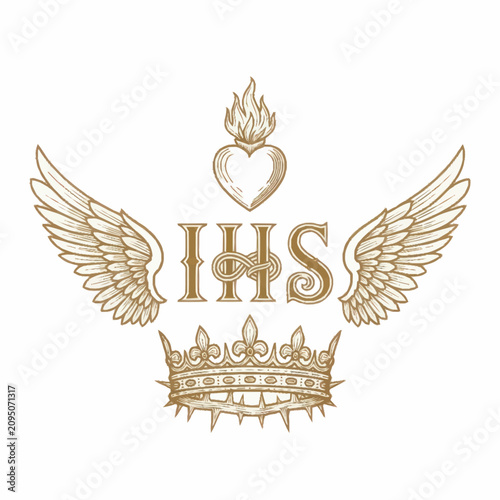 Elegant IHS Monogram with Crown and Wings Design.