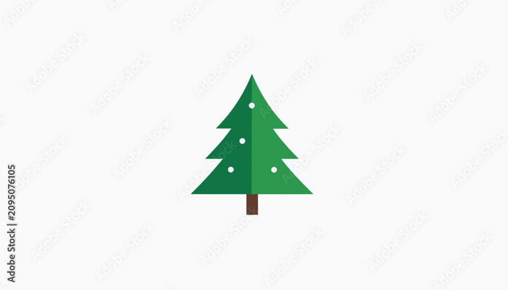 Fototapeta premium Green Christmas tree icon with snowy dot decorations.
