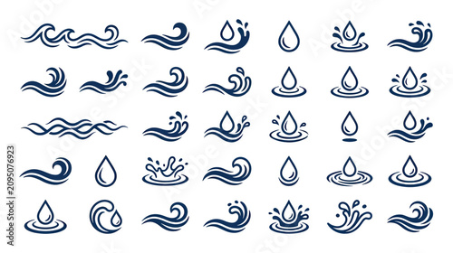 Water Splash Icons Set: Drops, Waves, Splashes, Liquid Motion Graphics