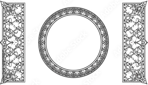 Round frame with vertical floral side panels.