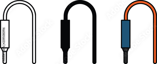 Bild auf Leinwand Audio cable plug icons showing an auxiliary connector in solid silhouette, and c