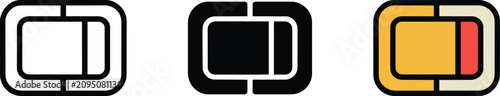 Photos Strap buckle icons in outline, solid, and flat color styles, featuring minimal c