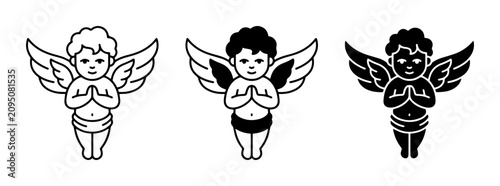 Fotografía Cherub icon set for love and faith symbols outline, solid and color styles, whit