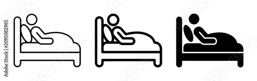 3 Bed Icons Person Sleeping, Outline Silhouette Flat, for Rest and Sleep Concepts