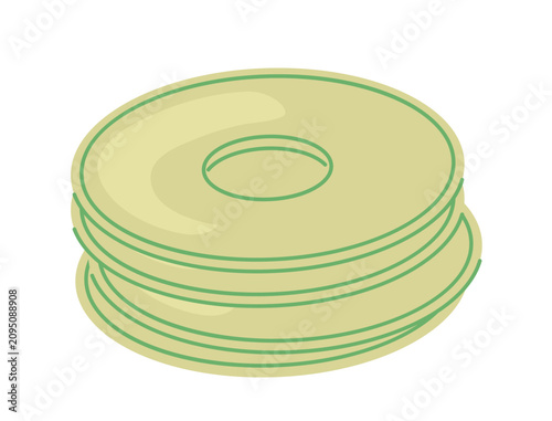 Schilderij op canvas Stack of glossy light green ceramic saucers with circular center indent, isolate