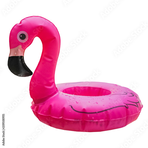 Canvastavla Summer pool party inflatable pink flamingo blow-up float with water droplets iso