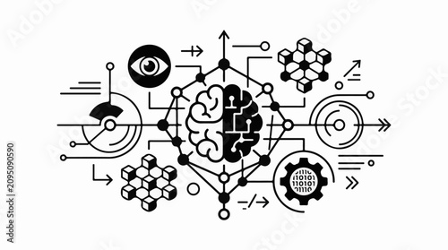 Abstract visualization of artificial intelligence and data processing systems