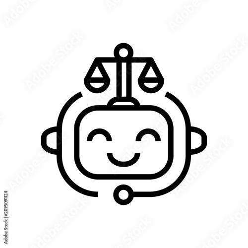 Robot with scales smiling happy face.
