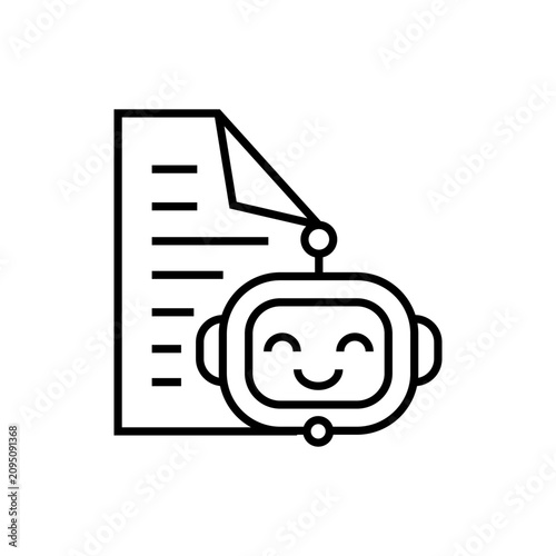 Robot reading document smiling happy