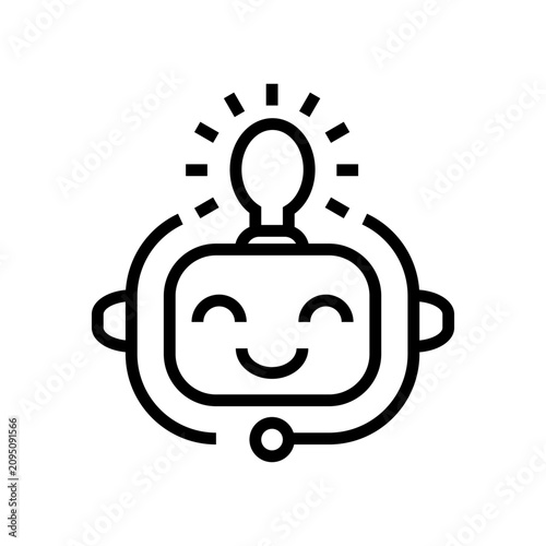 Smiling Robot Face with Light Bulb.