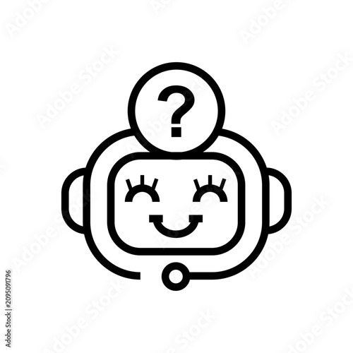 Smiling robot face with question mark.