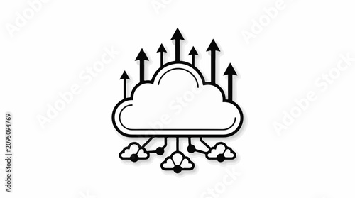 Stylized cloud with arrows pointing up connected to smaller clouds
