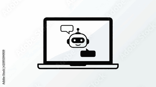 Laptop screen displaying a friendly robot chatbot conversation icon