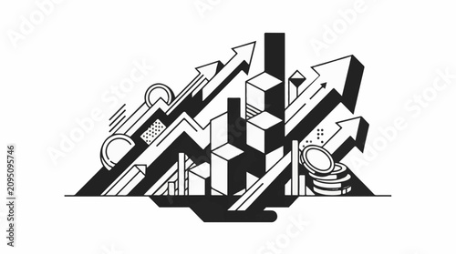 Abstract geometric illustration of upward trends growth and financial progress