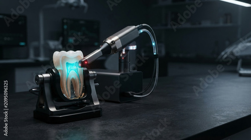 Dental laser technology examining tooth structure and pulp in laboratory