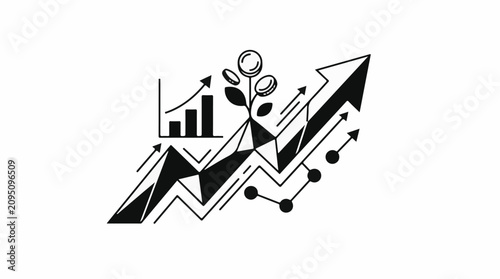 Abstract growth concept with rising bars plant and arrows