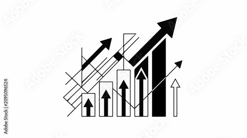 Abstract graphic shows rising bars with arrows indicating upward growth
