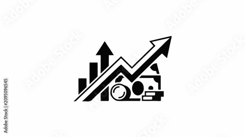 Financial growth symbolized by rising bars arrow and money