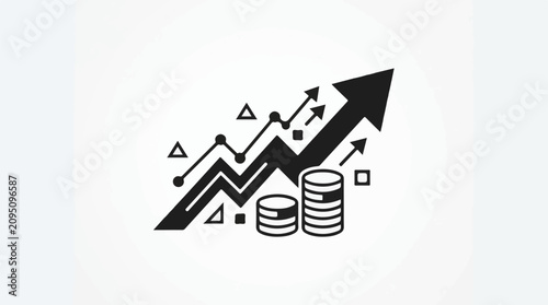 Graph with upward arrow and coins indicating financial growth