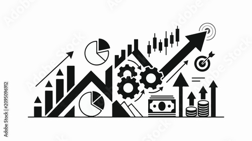 Stylized financial growth gears and goals